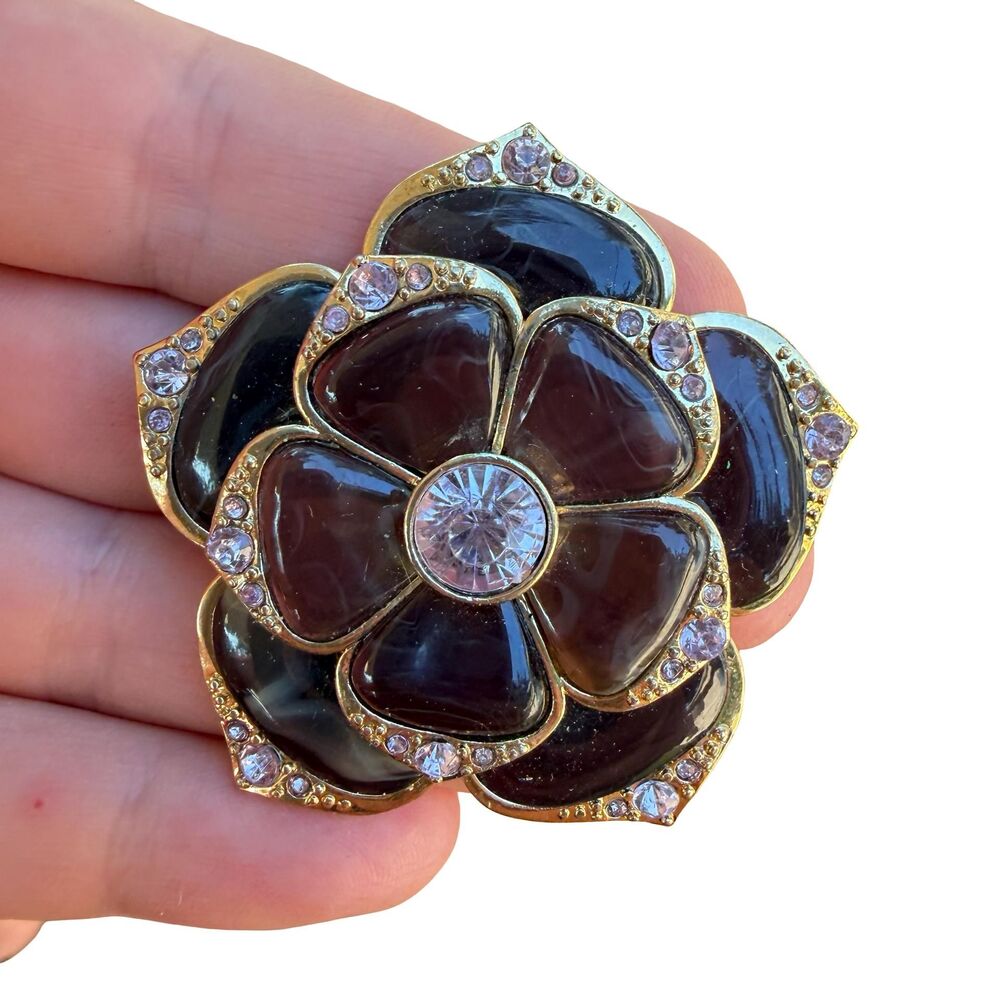Liz Claiborne Red Faceted Rhinestone Flower Fashion Jewelry Brooch